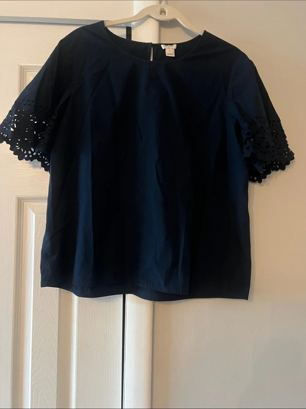 J. Crew Navy Top with Eyelet Short Sleeves
